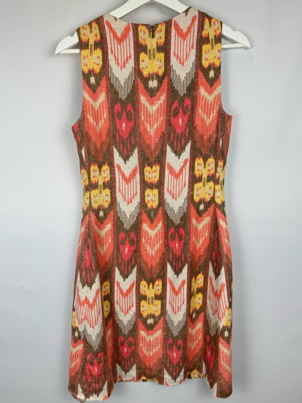 Tory Burch Linen Sleeveless Sheath Dress Ikat Print Gold Thread Size 4 Office